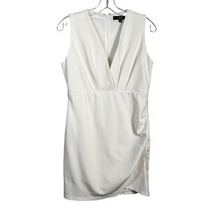Lulus White Faux Wrap Sleeveless Fitted V-Neck Dress Large L Bridal Career